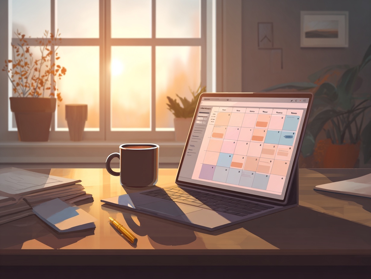 cartoon cup of coffee and laptop