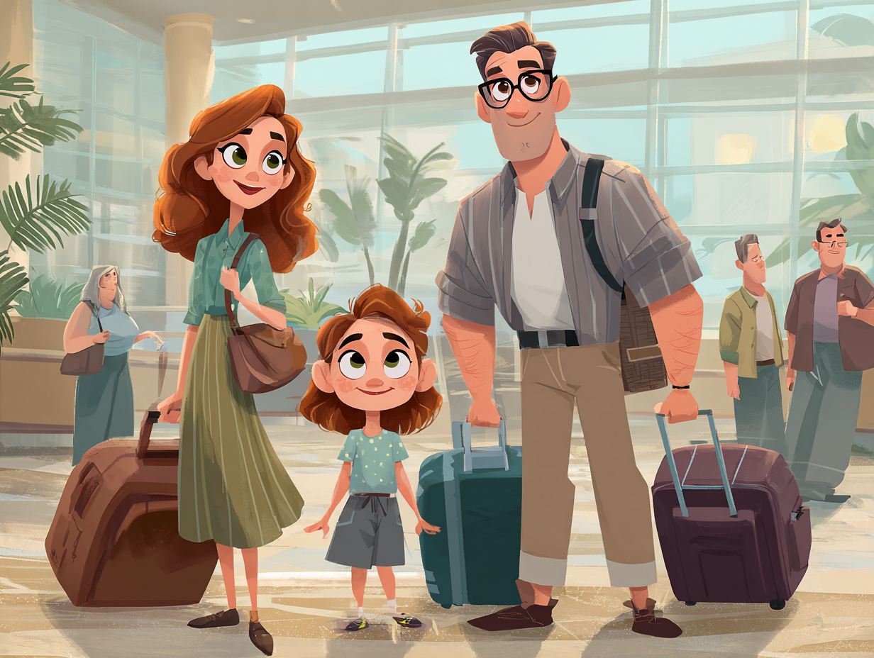 family arriving at destination