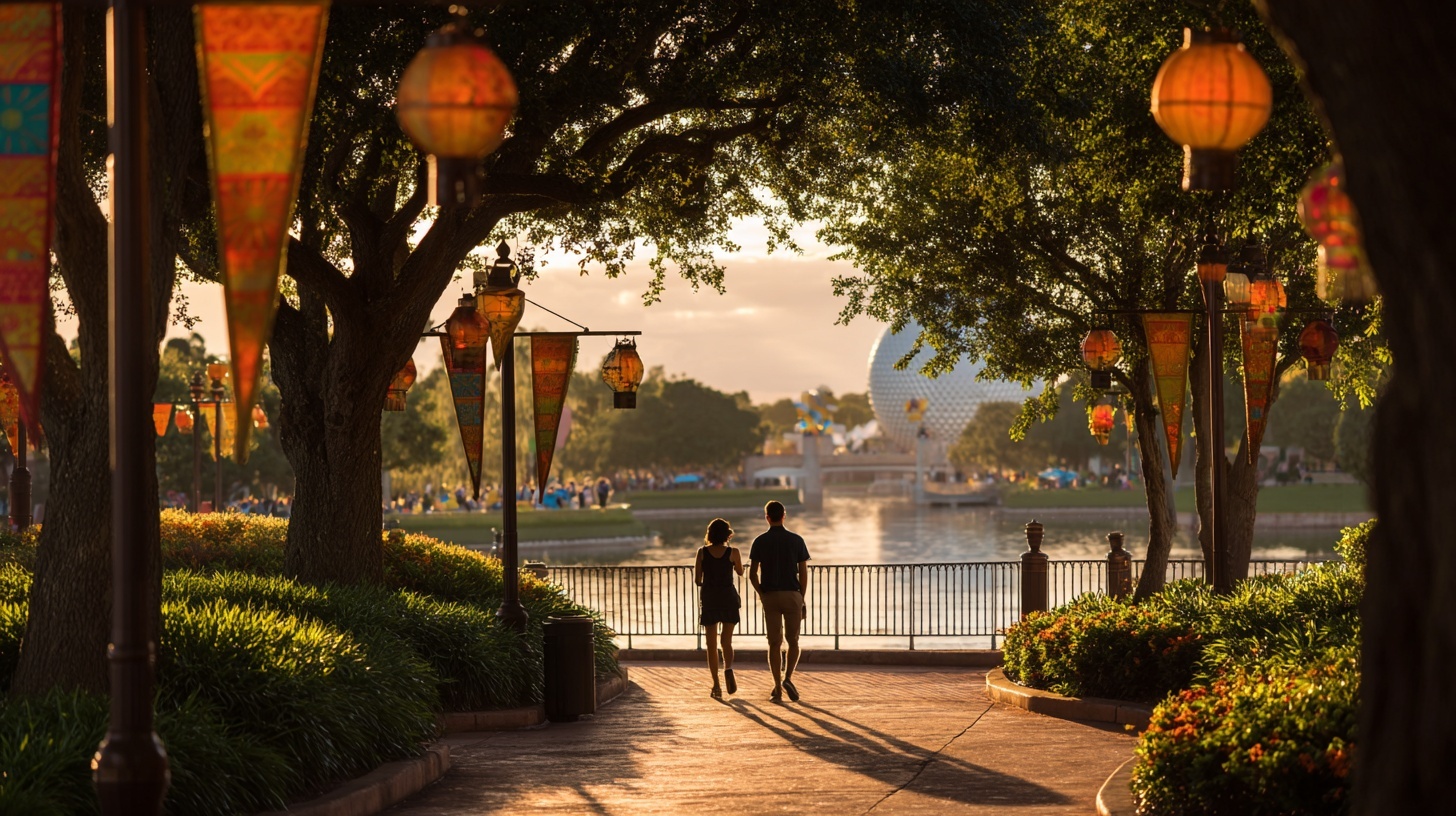 couple strolling through epcot
