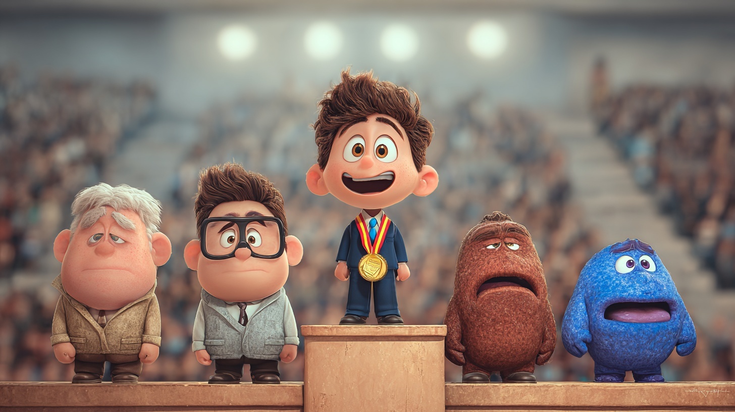 winner on podium next to losers